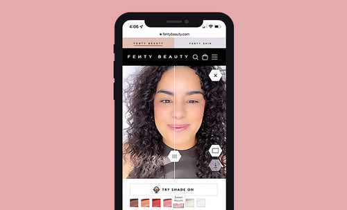 Model using split screen on iPhone showing her trying on shades of lip gloss. Model using split screen on iPhone showing her trying on shades of lip gloss.